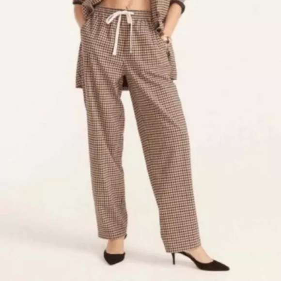 J. Crew 10P Italian Stretch Wool Pull On Trousers Navy Brown Check Tollegno 1900 - Picture 2 of 14